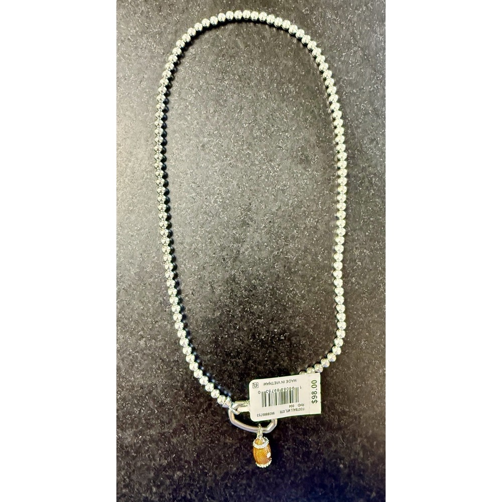 Kendra Scott Football Charm Necklace Silver Orange Rhinestone NWT $98